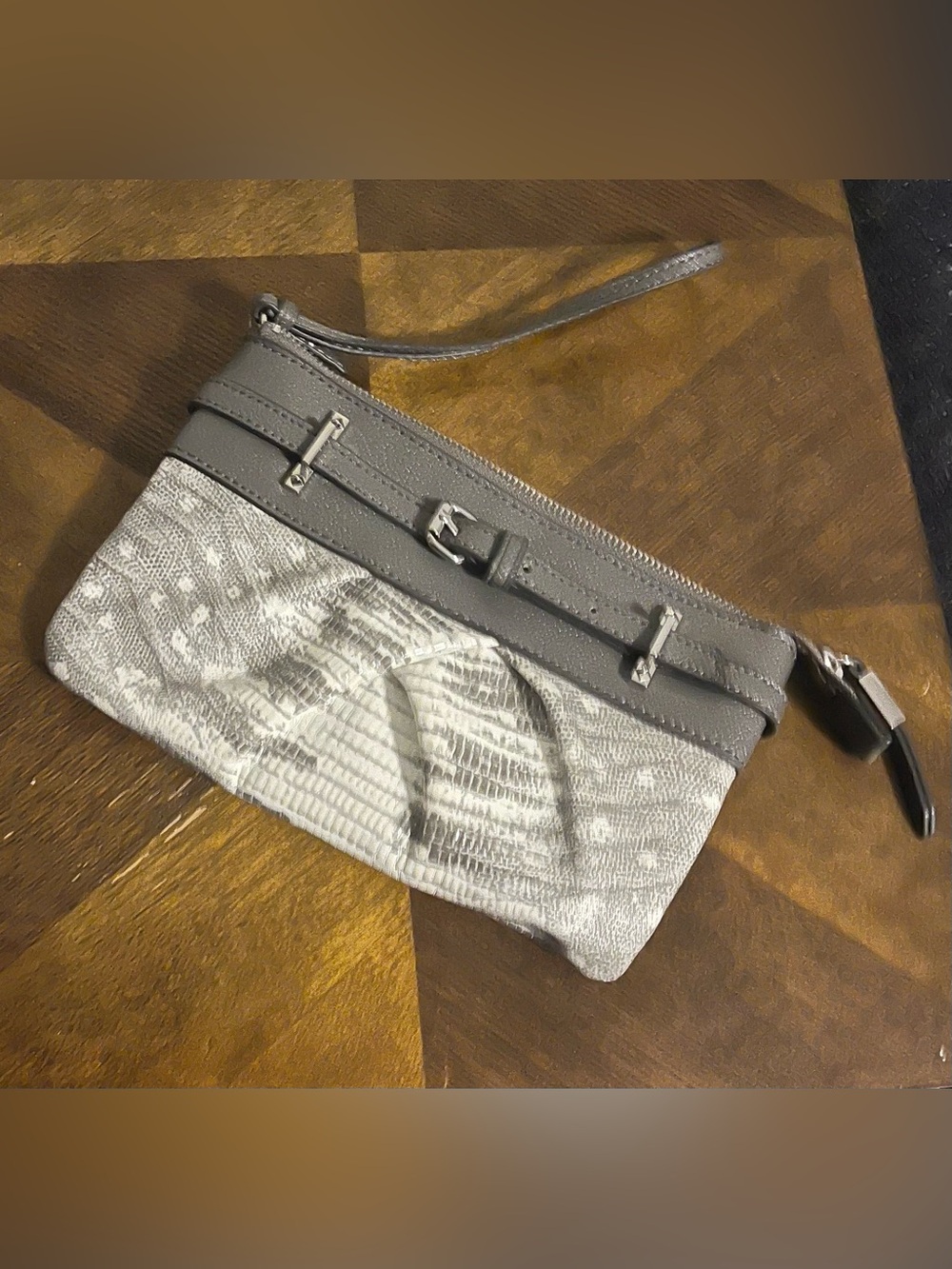 Simply Vera Gray Wristlet Clutch with Textured Pattern